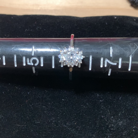 LUSTRO STELLA Made with Finest CZ Halo Ring in Platinum Over Sterling Silver - Picture 7 of 10